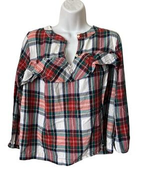 J. Crew Red, Green, Black Plaid Blouse, Sz S